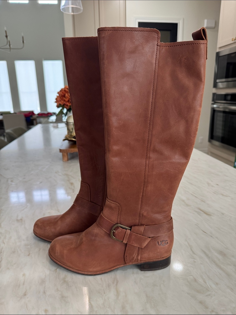 UGG Tall Leather Riding Boots in Chestnut Brown